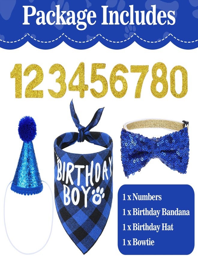 Aeaocvo Cat Birthday Hat Set, Small Pet Birthday Party Supplies, Bandana Bow Tie Collar Hat with Number for Cats Kittens Apparel Outfits (Blue) - Image 4